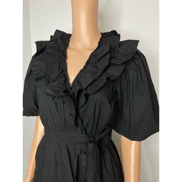 House of Harlow 1960 Ruffled cotton wrap mini dress black size S - Picture 7 of 11